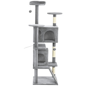 54" Cat Tree, Multi-Level Cat Tower with Scratching Posts, Cat Condos, Bed, Platforms, Ramp, Toy Ball, Light Gray