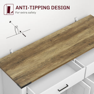 Farmhouse style sideboard with 2 drawers, 2 storage compartments and adjustable shelves, white