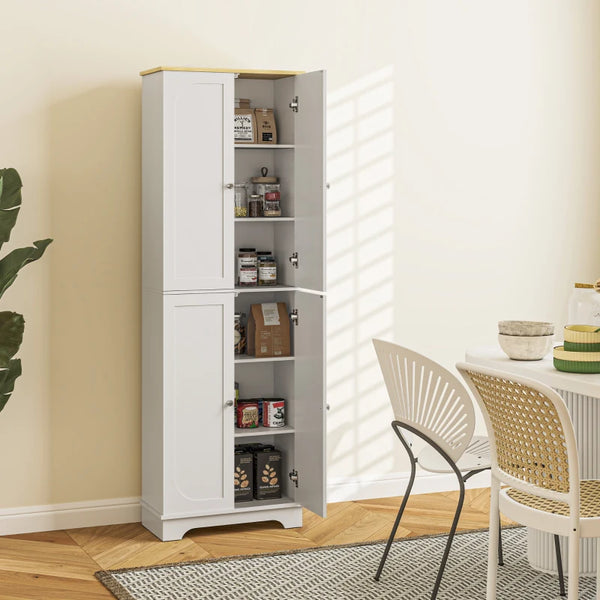 183 cm high storage cabinet with adjustable shelves, 4 doors, white