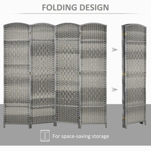 Handwoven 4-panel folding room divider, gray melange