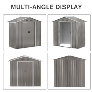 Grey metal garden shed
