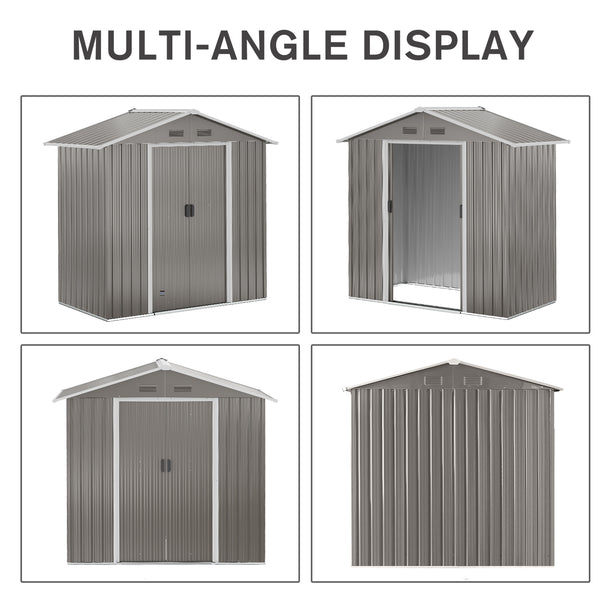 Grey metal garden shed