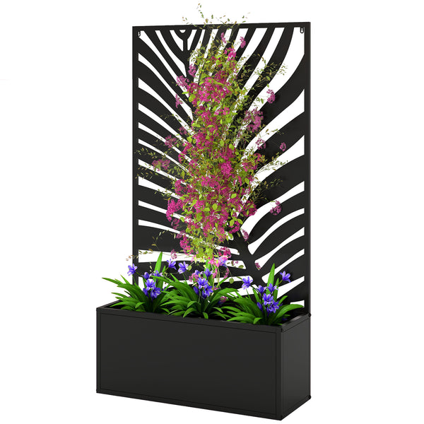 Metal planter with trellis for climbing plants