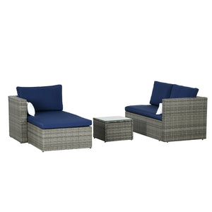 Modern 3 Piece Rattan Sofa Set with Coffee Table, Cushions and Pillows