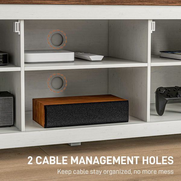 Farmhouse TV Stand for TVs up to 65 inches, with Barn Doors, Distressed White