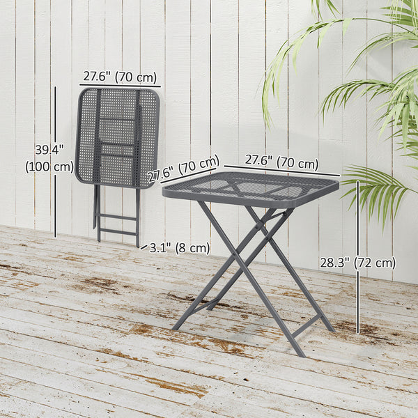 Folding square patio table with a gridded rattan top