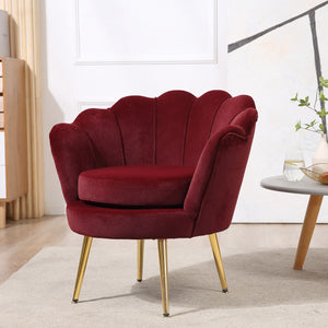Lotus velvet fabric accent chair with gold metal legs, burgundy
