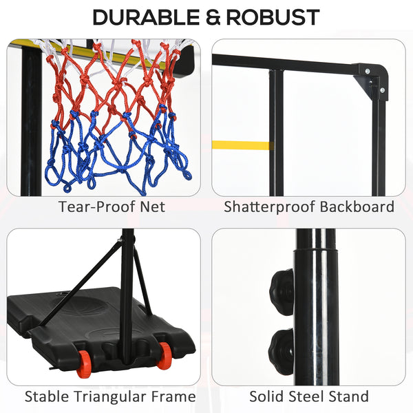 Portable basketball hoop, adjustable height from 1.80 m to 2.10 m, with wheels