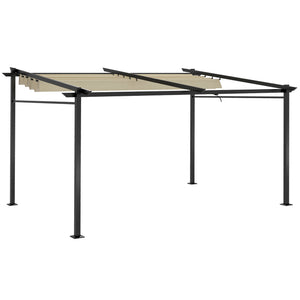 10 x 13 metal pergola with sliding and retractable roof, beige