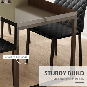 Set of 6 Modern Dining Chairs, High Back Tufted, Padded Seat, Steel Legs, Black