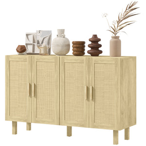 Storage sideboard with 4 rattan doors and adjustable shelves, natural