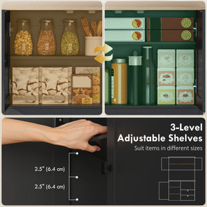 Kitchen unit with 3 cupboards, 2 drawers, adjustable shelves and microwave stand, black.