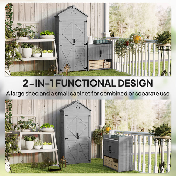 2-in-1 wooden garden shed with shelves
