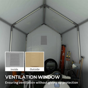 Portable garden shed with roll-up door, beige