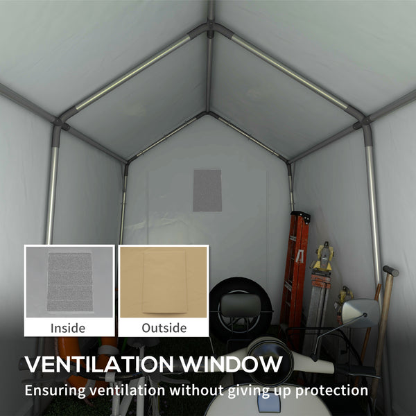 Portable garden shed with roll-up door, beige