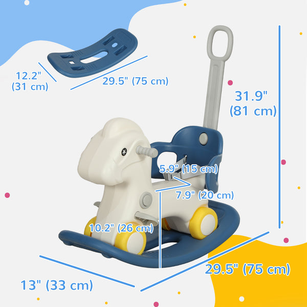 4-in-1 Rocking Horse with Removable Balance Board and Push Handle, Blue