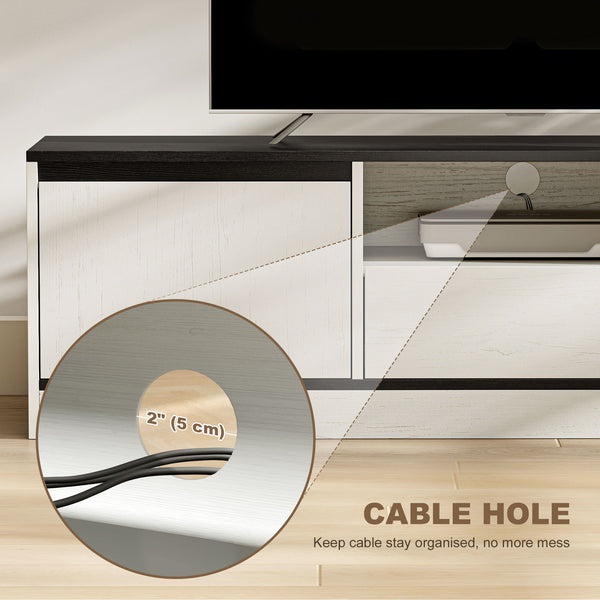 TV stand for 55-60 inch TVs with cupboards, shelf and drawer, white