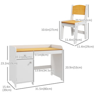 Children's Desk and Chair Set with Storage Drawer, White