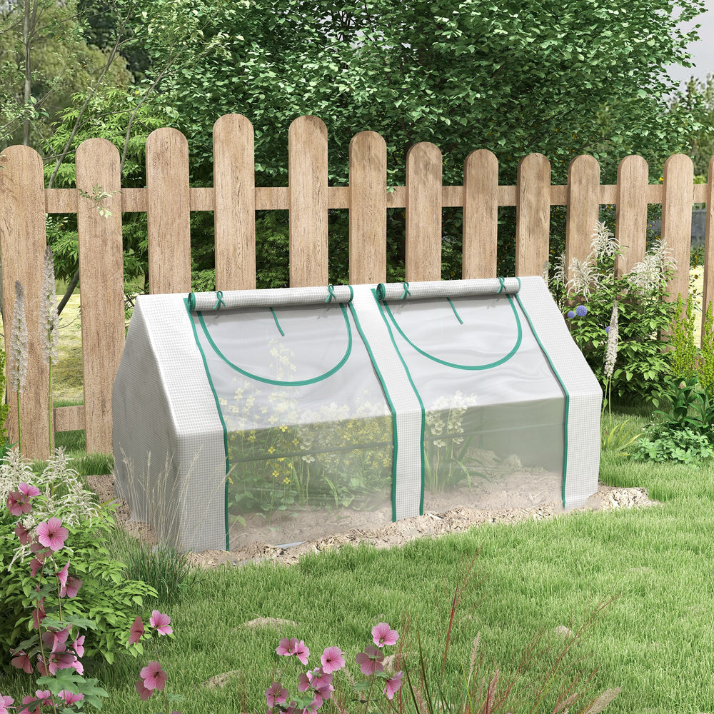 Portable mini greenhouse with 2 PE/plastic tarpaulins