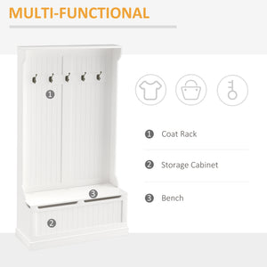 3-in-1 Hallway Unit with Coat Rack, White