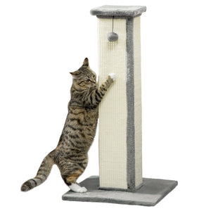 81cm high scratching post with hanging ball and soft plush, grey