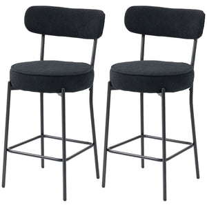 Set of 2 padded bar stools in corduroy, black