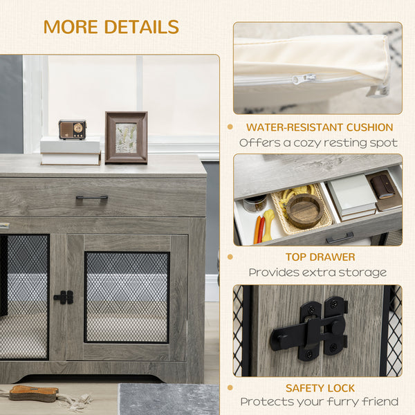 Furniture crate with cushion, 2 doors and storage, grey
