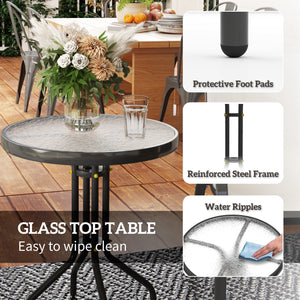 3 Pieces Bistro Set, Small Patio Furniture Set with Stackable Mesh Chairs, Glass Table for Garden, Balcony, Beige