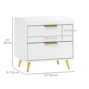 Bedside table with 2 drawers and gold metal legs, white