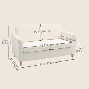 2 seater sofa with armrests and wooden legs, cream white