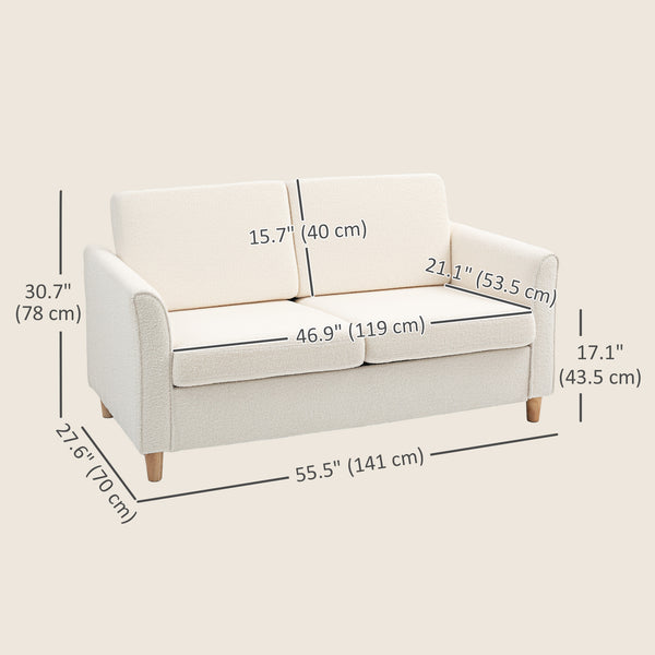 2 seater sofa with armrests and wooden legs, cream white