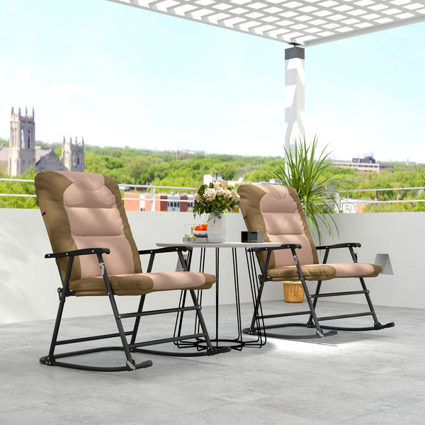 Set of 2 folding upholstered rocking chairs with armrests, light brown