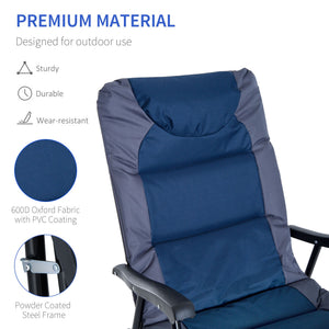 Set of 2 folding upholstered rocking chairs with armrests, navy blue