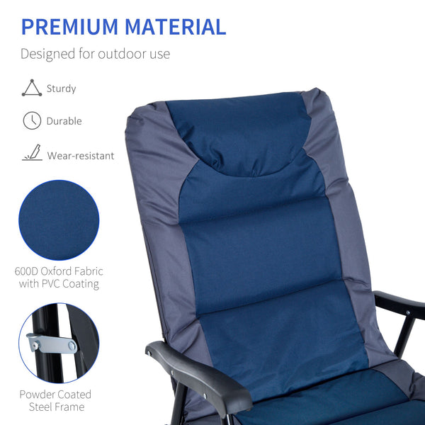 Set of 2 folding upholstered rocking chairs with armrests, navy blue