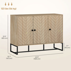 Modern Sideboard with Adjustable Shelves, 3 Doors Herringbone for Living Room, Hallway, Oak Wood Grain