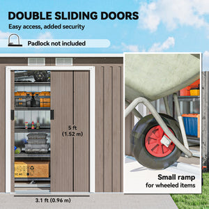 Metal garden shed with foundation kit, ventilation and doors, light grey