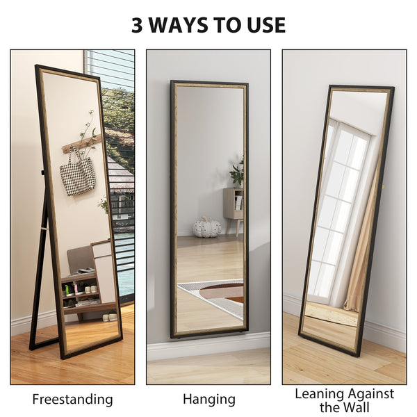 Full-length mirror with two-tone frame, black and gold