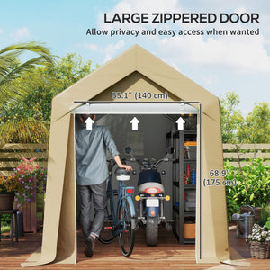 Portable garden shed with roll-up door, beige