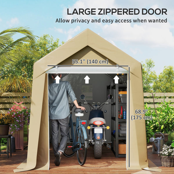 Portable garden shed with roll-up door, beige