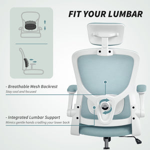 Ergonomic mesh office chair with headrest and lumbar support, light green