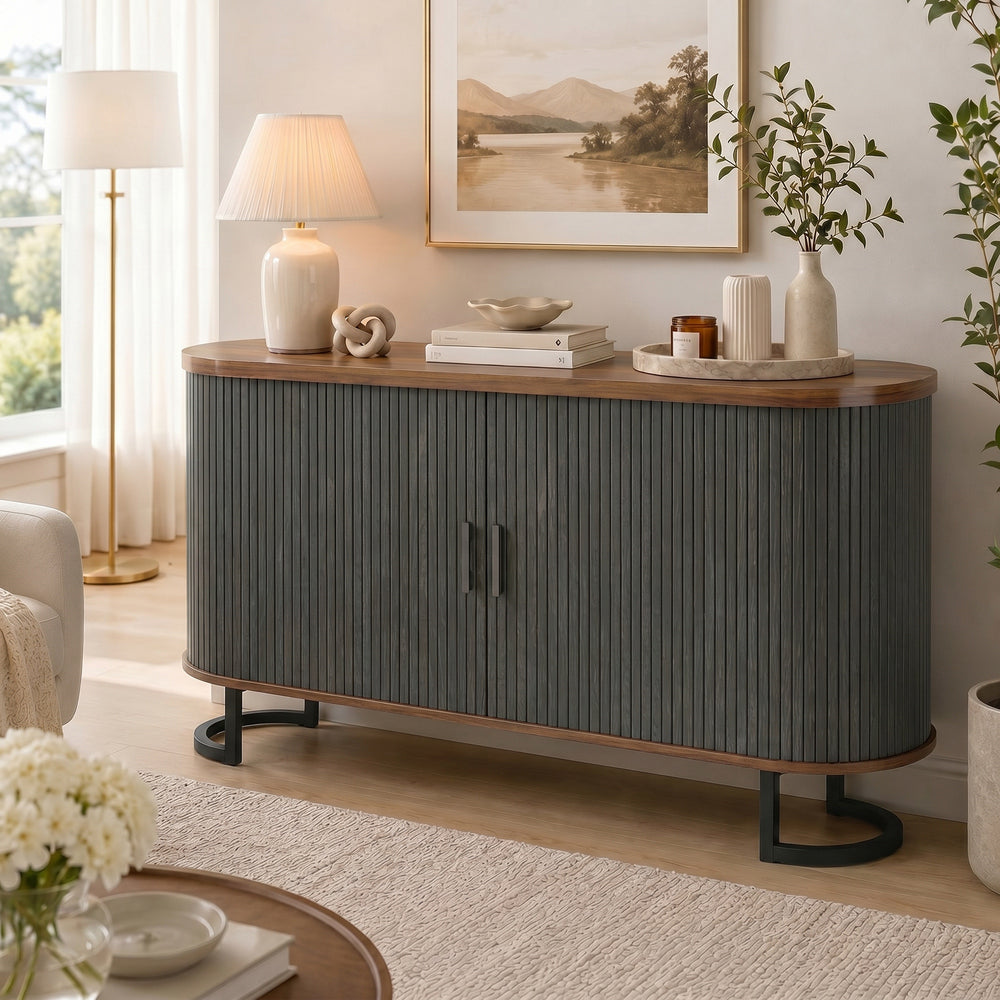 55" Fluted sliding door sideboard, black and brown