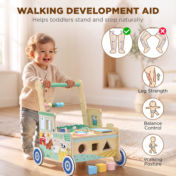Wooden baby walker with activities, 1 to 3 years