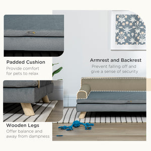 Elevated dog sofa bed with cushion, washable cover, wooden legs, for medium and large dogs, dark grey