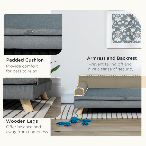 Elevated dog sofa bed with cushion, washable cover, wooden legs, for medium and large dogs, dark grey