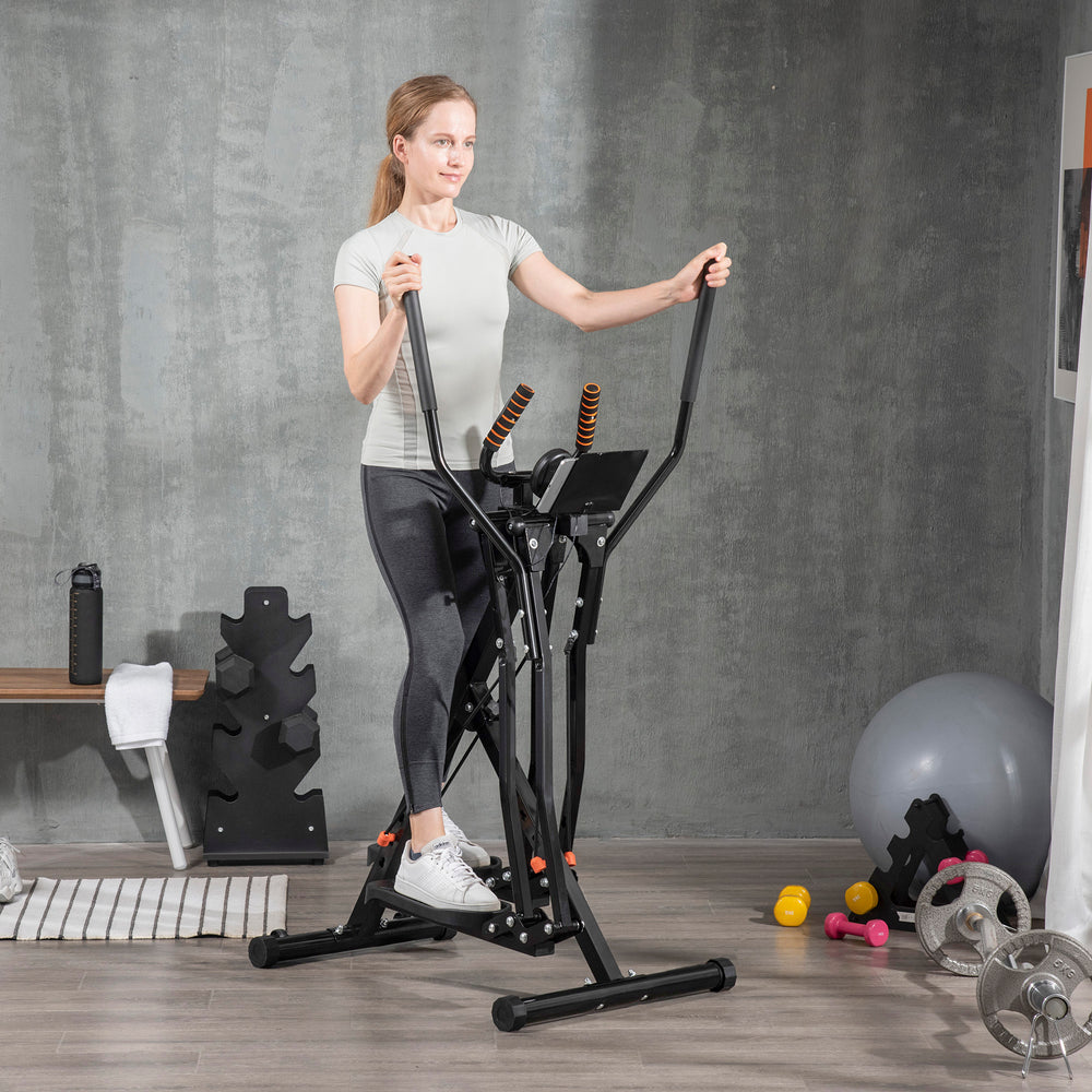 Elliptical trainer with four resistance levels, LCD display and heart rate sensor