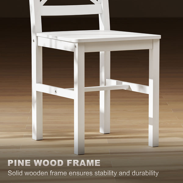 Set of 2 white wooden dining chairs with cross backrest