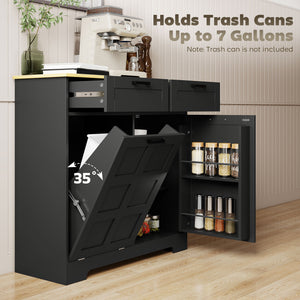 13 Gallon Tilt-Out Trash Can Cabinet with 2 Drawers, Door Shelves and Adjustable Shelves, Black
