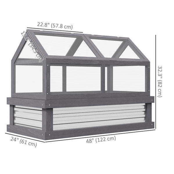 Raised garden kit with greenhouse, wooden cold frame