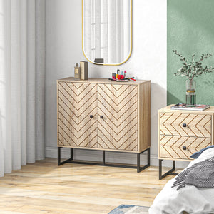 Modern sideboard with 2 herringbone doors and adjustable shelf, oak color