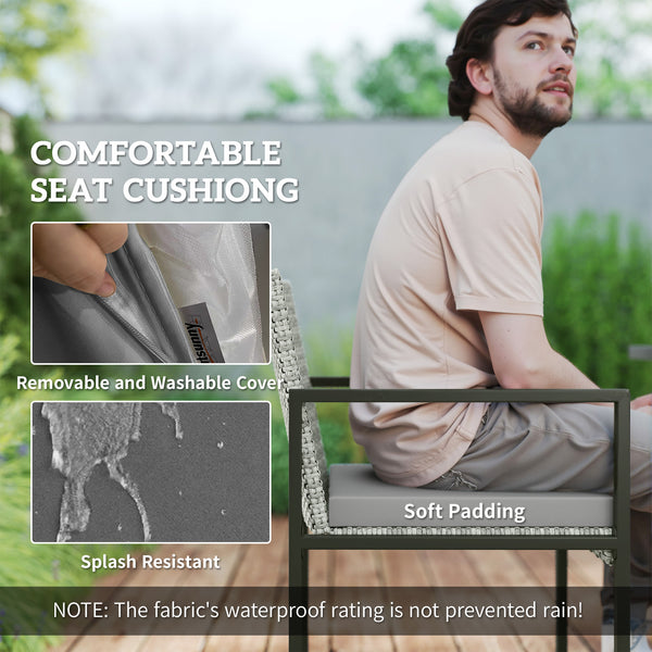 9-Piece Wicker Patio Dining Set with 4 Armchairs, 4 Stools, Tempered Glass Top, Removable Cushions, Light Gray